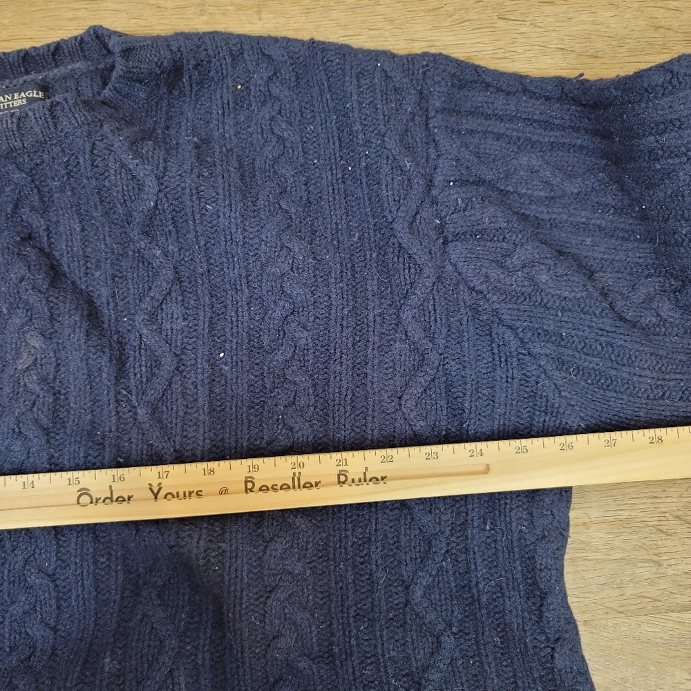 American Eagle Sweater Cable Knit Blue Wool Crew Neck Long Sleeve Pullover XL - Picture 4 of 7
